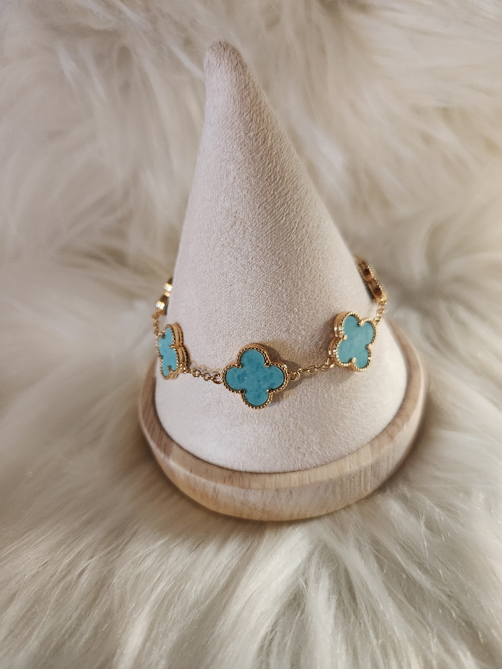 Gold 18k Layered Plated Clover Bracelet with Turquoise Accents